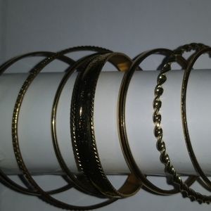 Bangle Bracelets 7 Gold Tone Mismatch Set Lot